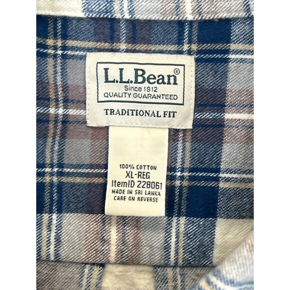 L.L.Bean Flannel‎ Shirt Mens XL Blue Brown Plaid Button-Down Cotton - Picture 3 of 5
